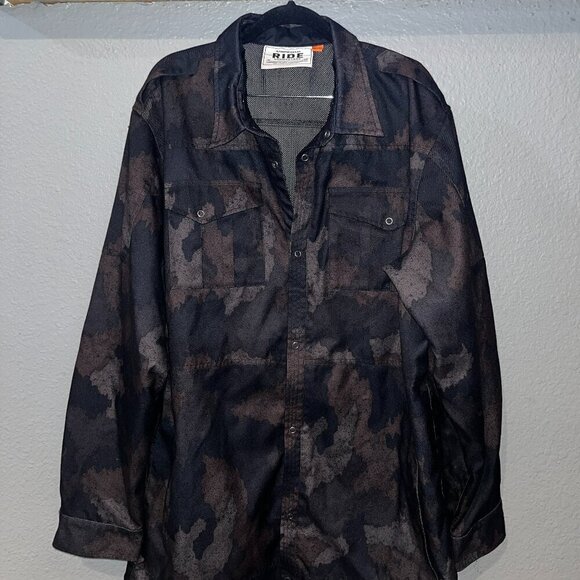 RIDE SNOWBOARDS Shred Gear Camo Black & Brown Snow Jacket Shacket -EUC - XL - Picture 1 of 16